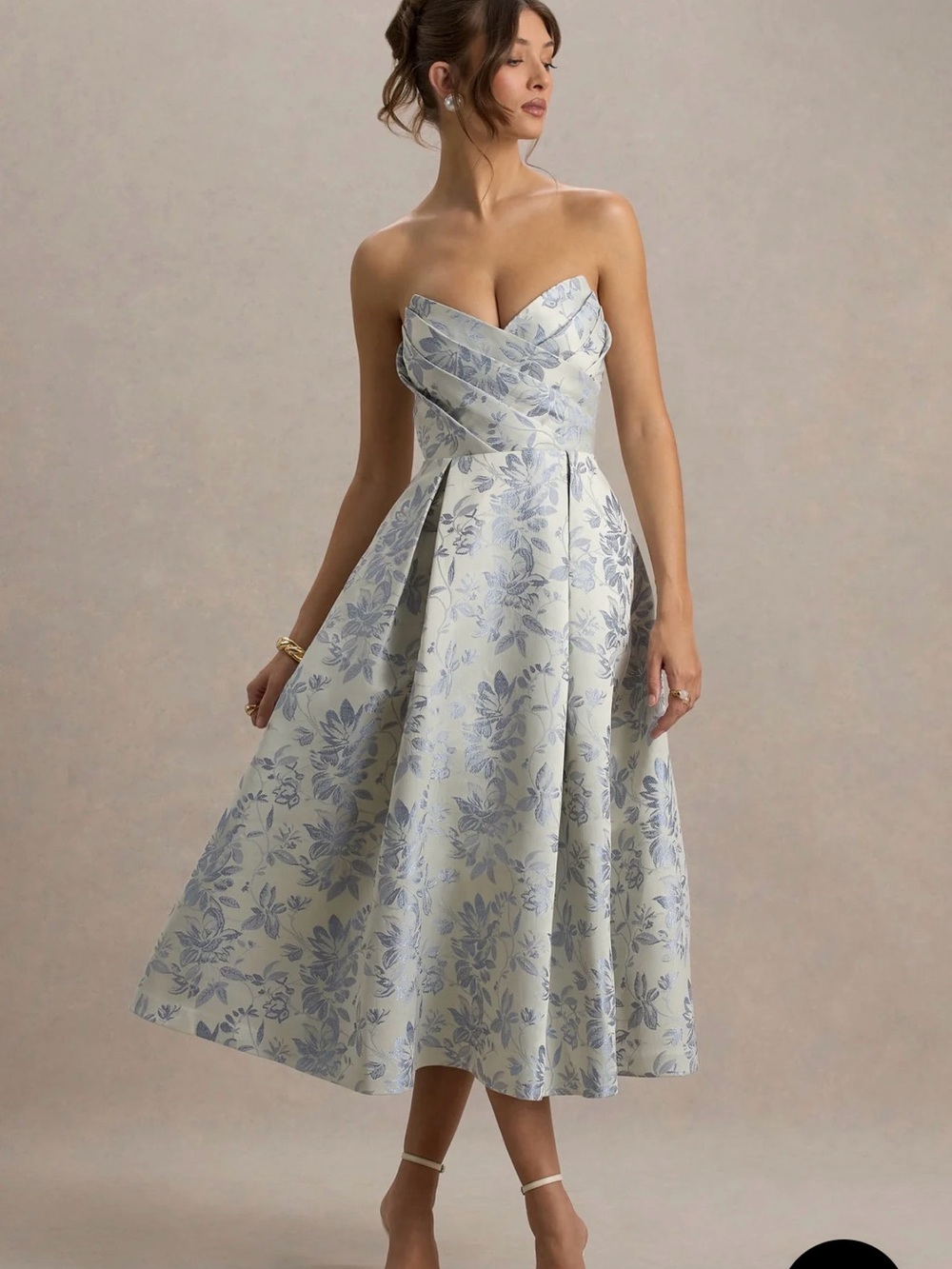 Club L London Strapless Floral Midi Dress in Light Blue and Ivory